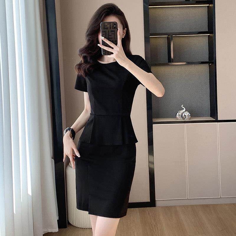 职业连衣裙女短袖夏酒店前台接待收银工装珠宝店美容师优雅工作服