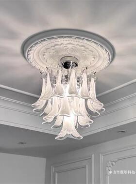 法式中古云雾玻璃吊灯美式餐古复别墅式楼梯轻奢客334厅厅卧复室