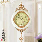 静音客厅卧室钟时尚 静音大号单面钟表 时钟 木挂钟 艺术复古欧式