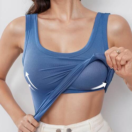 1 2 3 4PCS Tank Tops Women Built Bra Racerback Scoop Neck