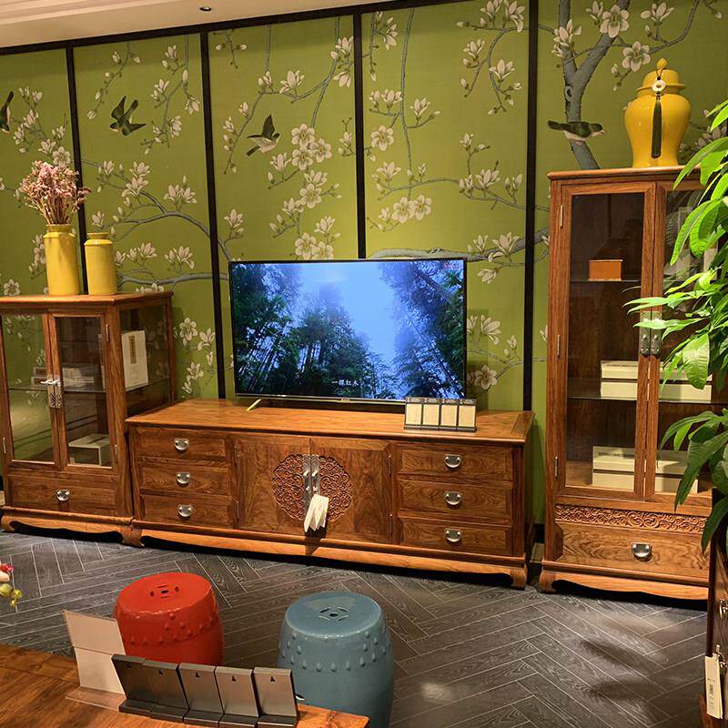 新中式电视柜组合家用刺猬紫檀客厅落地矮柜实木立柜苏梨家具定制