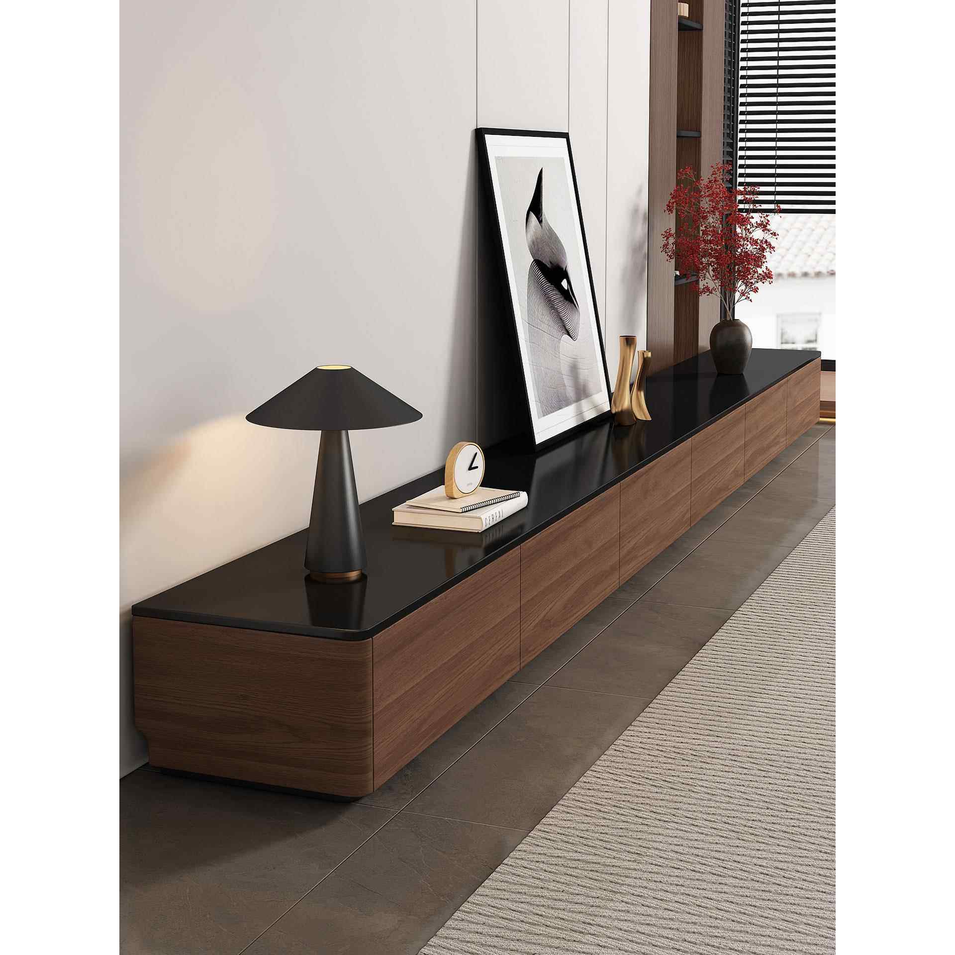 实木电视柜客厅家用2025新款中古风落地柜子岩板茶几电视机柜组合