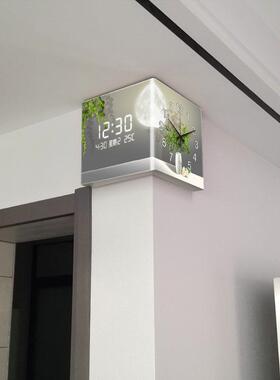 绿植客厅ZOS挂转装饰墙角双面钟时钟创意自对时电角子钟表创意壁