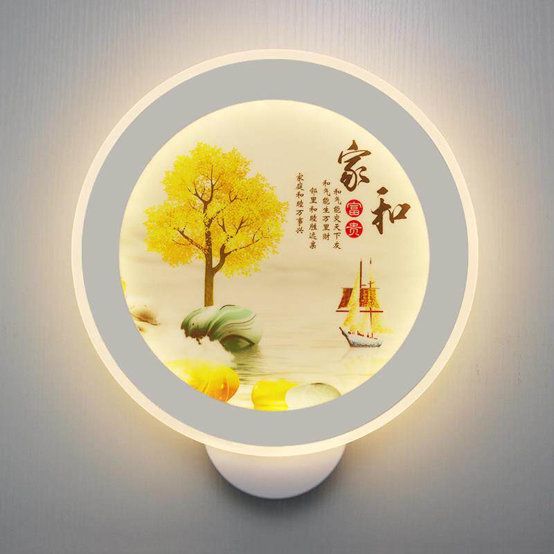 轻奢壁灯卧室左右新款中式壁画 画防尘密封创意客厅接线 线led床