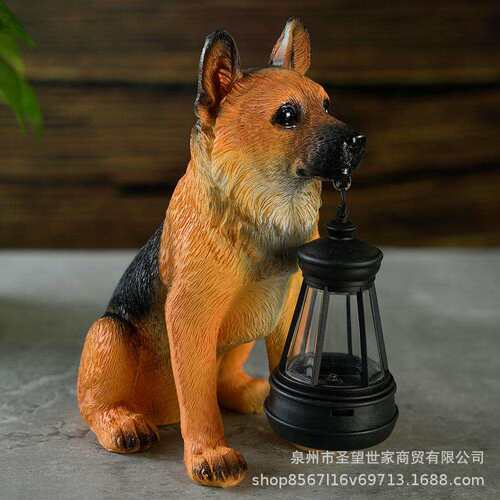 跨境树脂工艺仿真动物德牧狗太阳能灯摆件户外庭院花园草坪景观灯