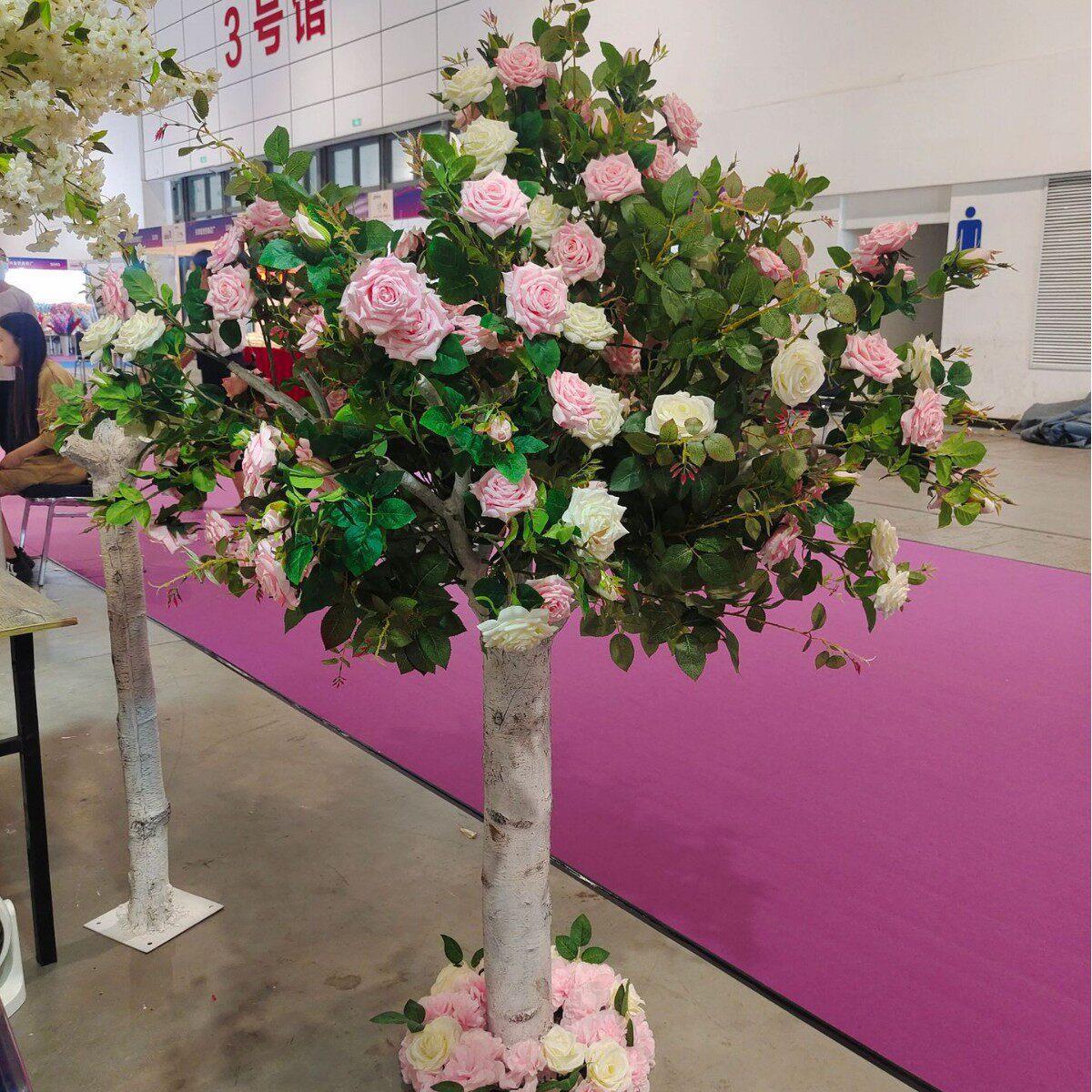 婚庆仿真玫瑰花树玻璃钢树杆结婚装饰假花树落地摆放背景玫瑰花树