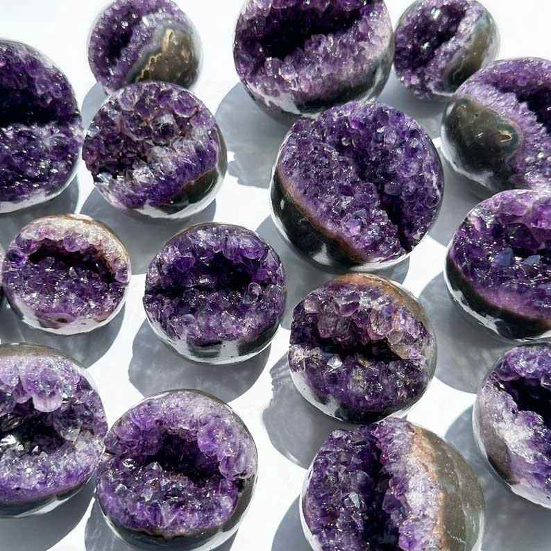 天然紫水晶簇聚宝盆紫晶开口笑钱袋子水晶工艺品办公家具摆件