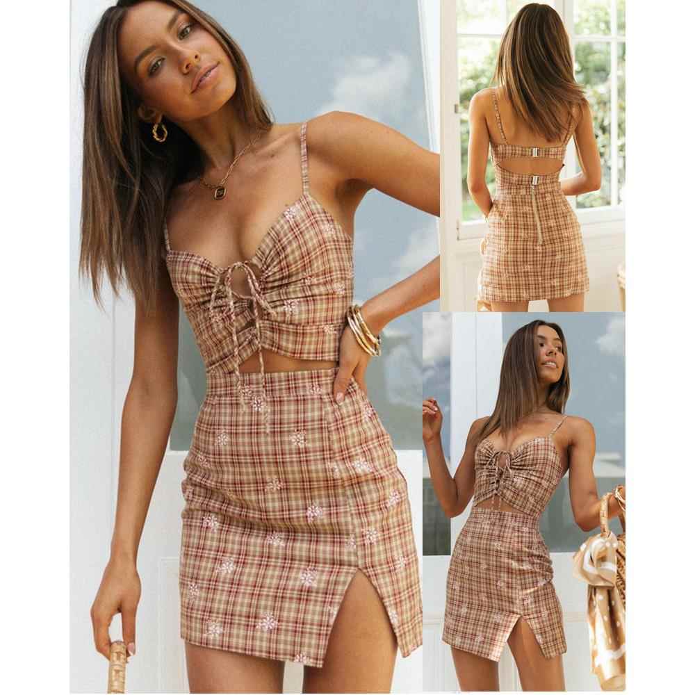 suit skirt short slit sexy suspender backless lace-up