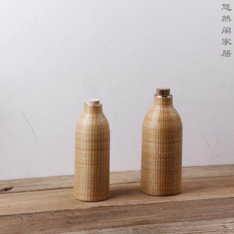 悠然阁手工竹丝扣瓷热水瓶 原色600ML怀旧铁壳玻璃内胆保温瓶