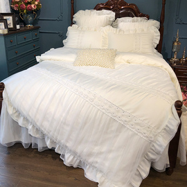 法式公主风床裙床罩四件套纯色，蕾丝被套60支全棉纯棉床裙床上用品