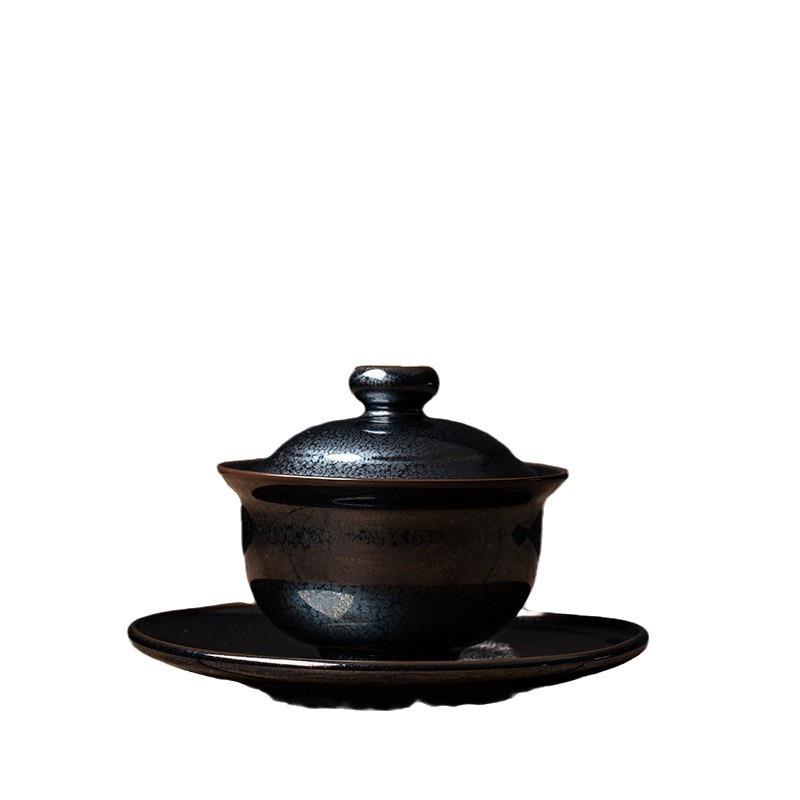陈为椿建盏盖碗茶杯天目釉火龙铁胎三才盖碗泡茶大号单个大师级图片