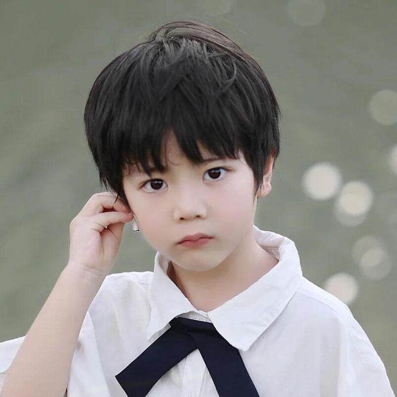 儿童假发男短发韩版帅气网红自然彷真全头套式日系男孩齐浏海造型