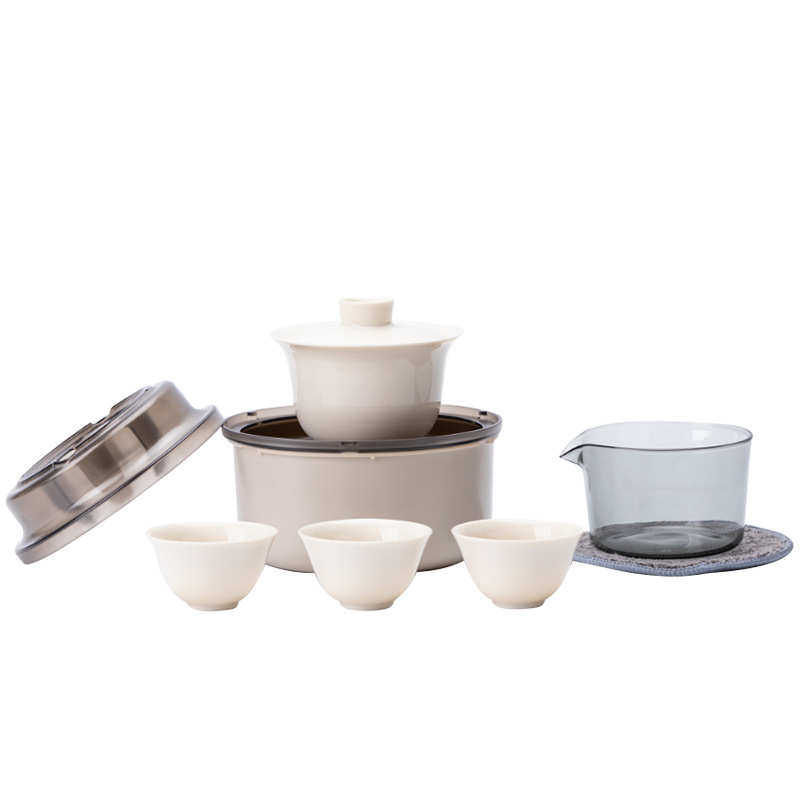 新品陶瓷旅行茶具套装便携式快客杯户外露营泡茶壶盖碗茶杯小套装