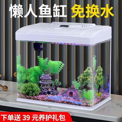 玻璃鱼缸2024客厅小型小鱼缸免换水水族箱家用热弯金鱼缸生态新款