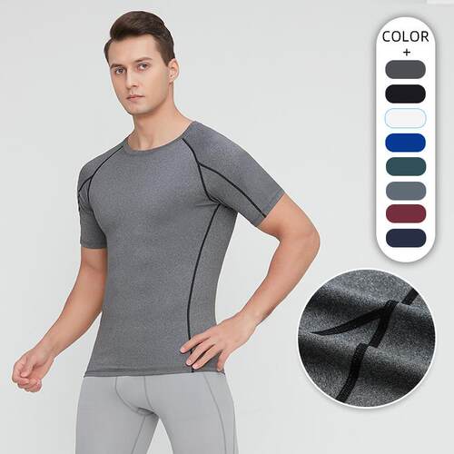 Men's tight fitting short sleeved marathon running elastic