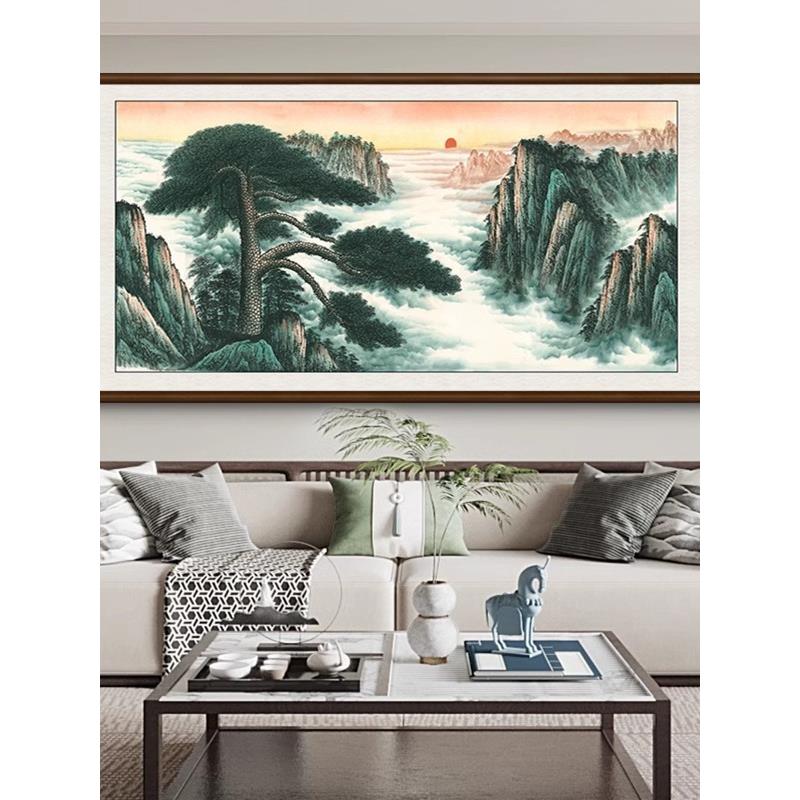 迎客松客厅装饰画堂屋中堂画挂画办公室山水画茶室背景墙壁画国画