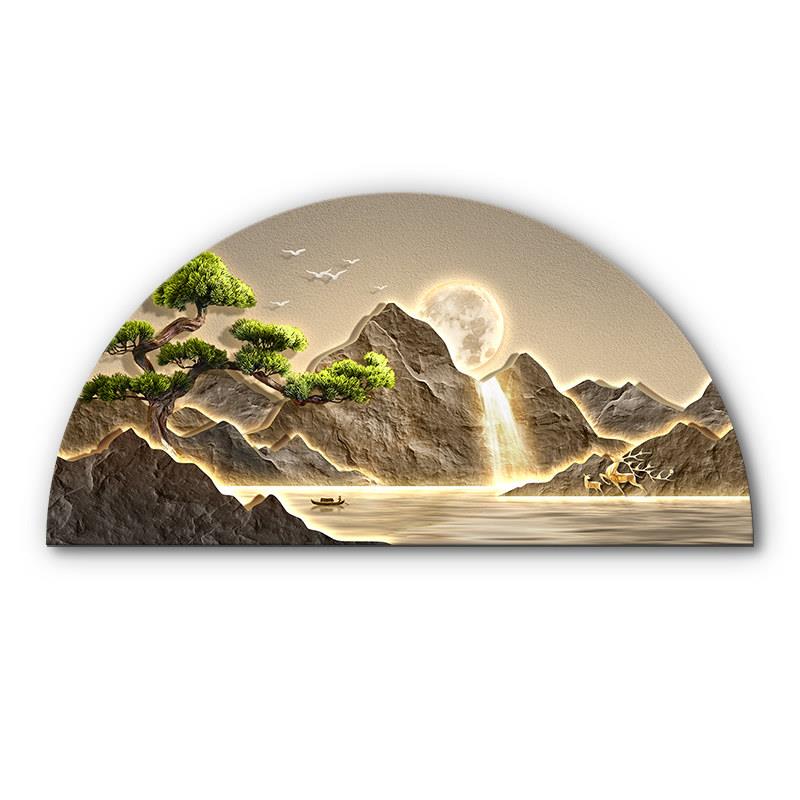 流水、财富、客厅装饰画、无障碍豪华山水沙发背景壁挂画、高端大