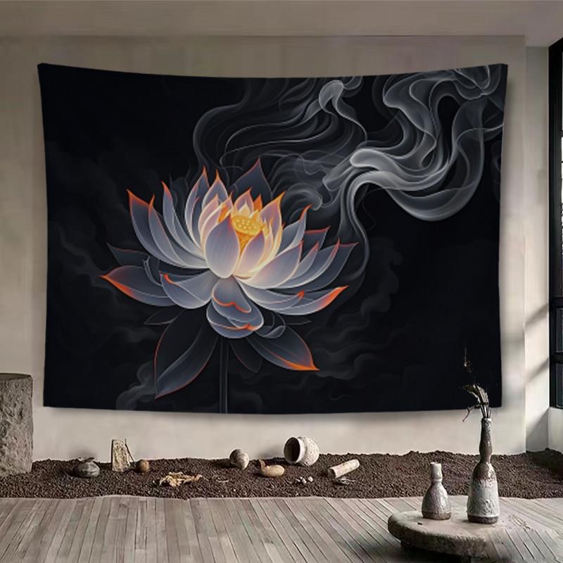 莲花禅意背景布小众高级挂布佛系茶室布置壁画布装饰墙布墙壁遮丑