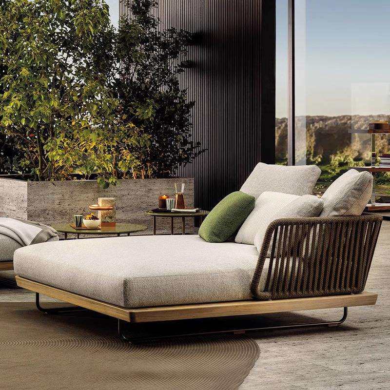 户外躺椅别墅庭院泳池躺床双人民宿露天室外露台花园海边藤编躺椅