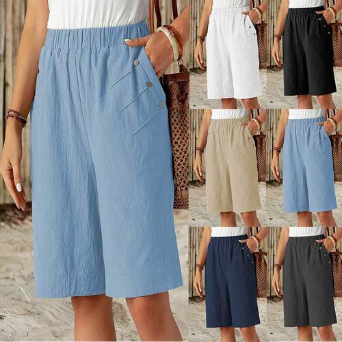 Women's Loose-Fitting Solid Casual Shorts with Pockets,