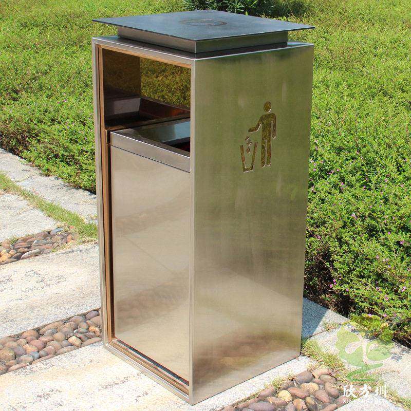 室内酒店商场写字楼电梯厅方形无指纹不锈钢垃圾桶果皮箱厂定制