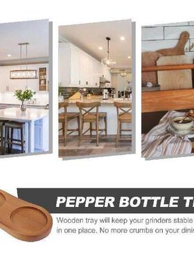 Wooden SaltPepperTray GrinderBottleHolder SauceBaseCoaster