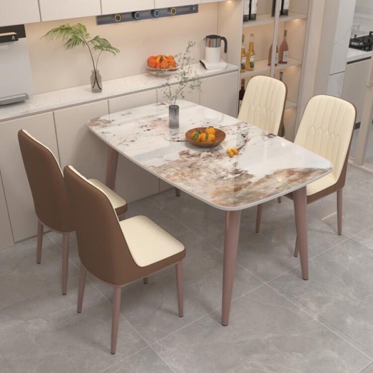 意式马肚形岩板餐桌椅组合现代简约轻奢家用小户型亮光吃饭桌子