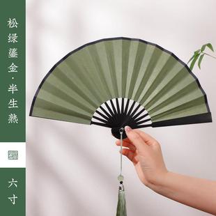 正品 玉竹男女 5寸6寸小扇子迷你纸宣纸折扇彷绘乌木扇骨配带流苏