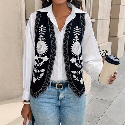 Embroidered cardigan vest for women's clothing
