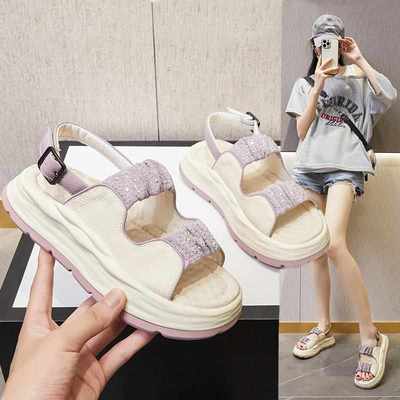 小码凉鞋女313233厚底6cm带钻运动轻便外穿老爹鞋34码小个子显高