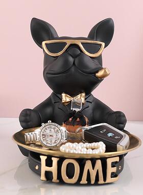 钥匙托盘收纳招财狗狗摆件进门玄关前台糖果盘子干果零食盘电视柜