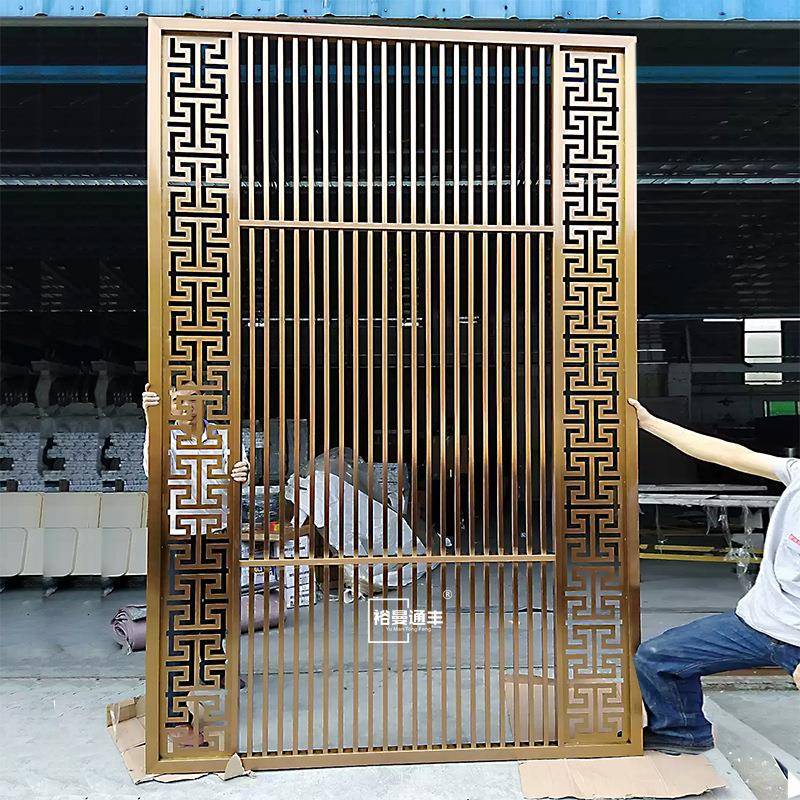 酒店餐厅新中式金属仿古门窗玄关隔断 办公室不锈钢花格屏风格栅