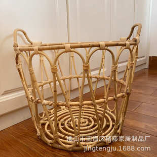 北欧收纳篮酒店民宿脏衣篓手工弯藤编印尼藤条浴室儿童房收纳藤篮