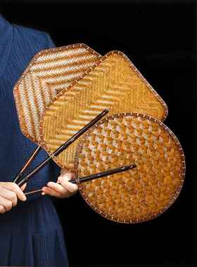 手工竹漆扇中国覆古家居夏季凉爽香蒲扇香蕉扇蜈蚣尾圆扇绿色蓖麻