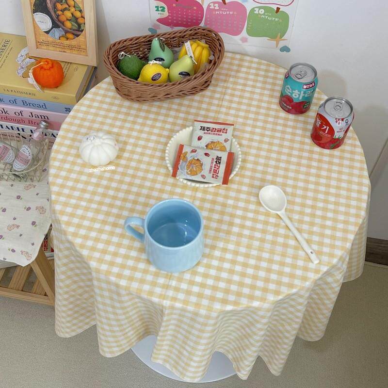 韩风小清新百搭黄色格子餐桌布田园ins野餐布茶几宿舍书桌摆拍布