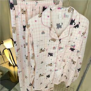 202年新款睡衣女款春季5纯棉OOP纱布袖长裤日长系ins秋小狗家居服
