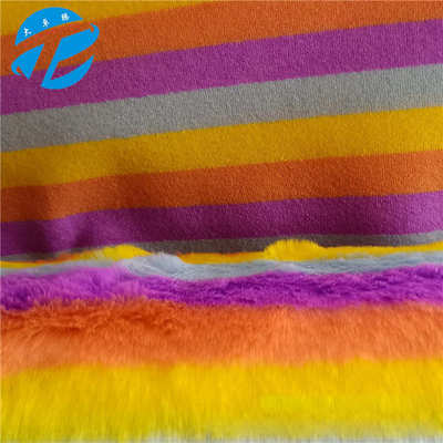 现货五彩滚束彩条毛绒布色海派彩虹长毛绒扎染印花落水毛面料批发