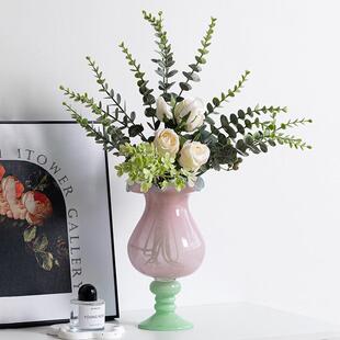 芬顿复古手工花瓶高脚铃兰风灯花瓶中古琉璃高级玻璃花器插花摆件