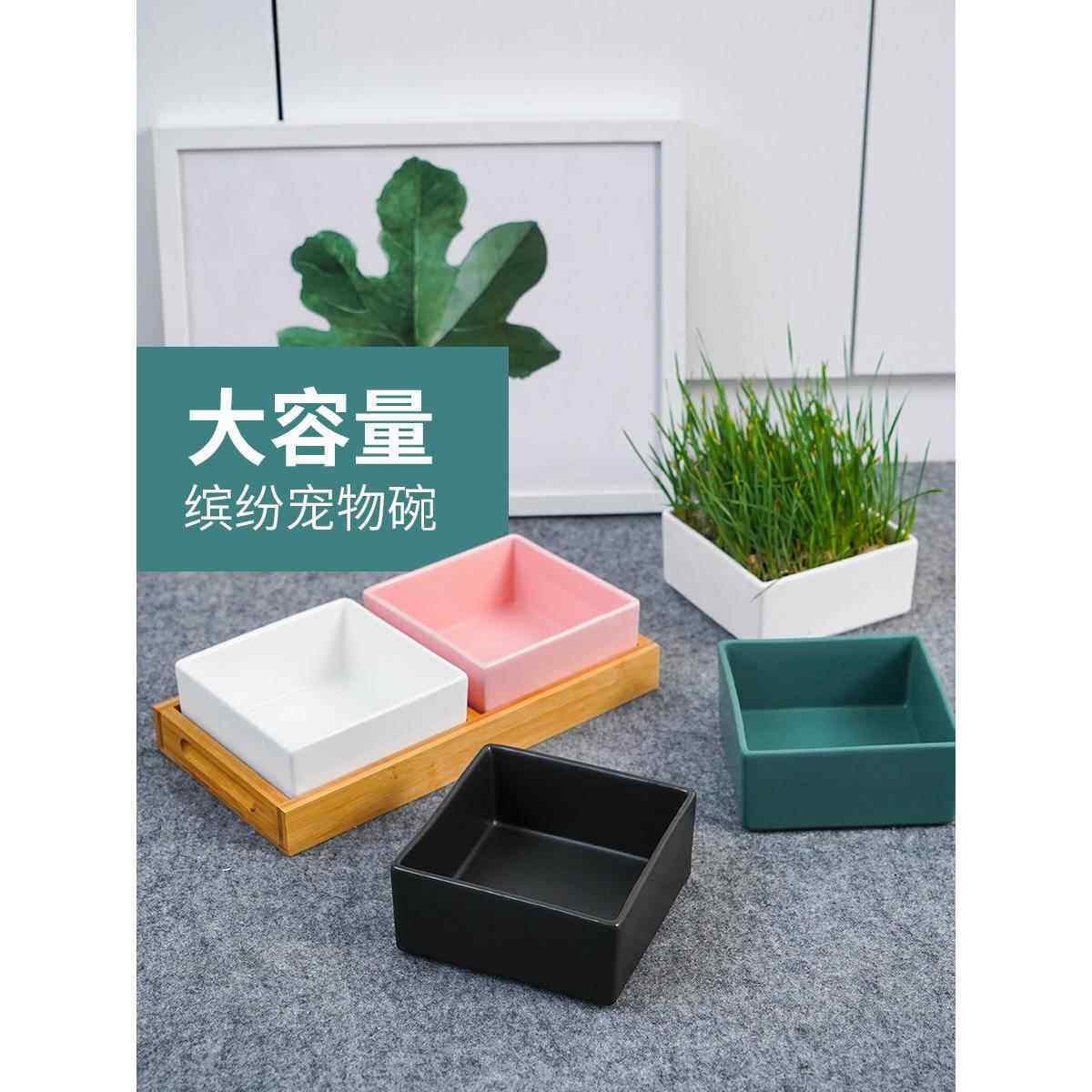 狗碗陶瓷宠物猫双碗木制托盘狗粮碗吃和喝的水猫粮碗大容量狗碗