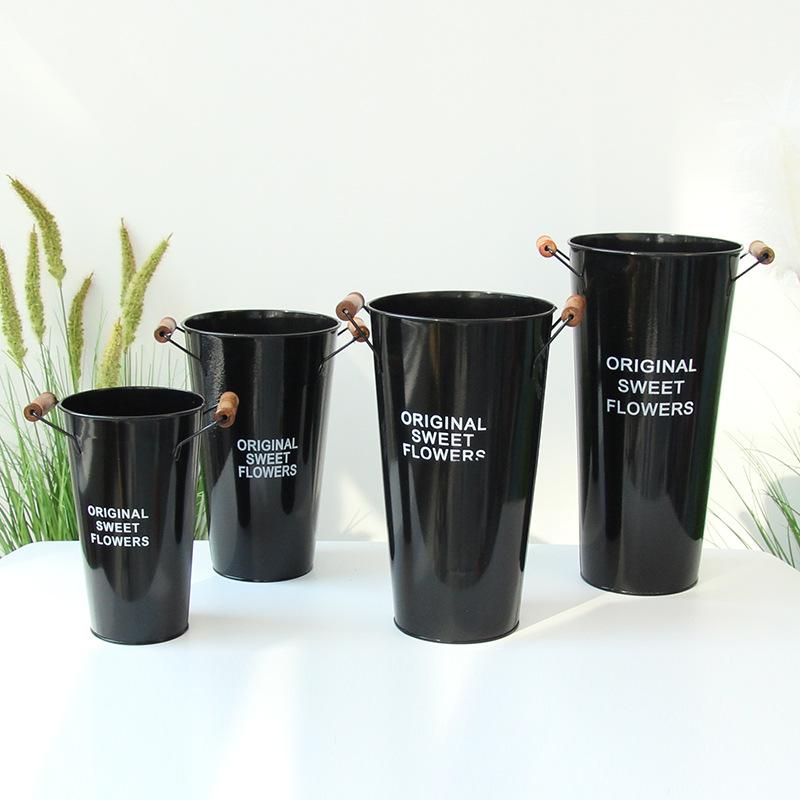 北欧风家用醒花桶花店鲜花花桶装饰铁皮桶插花深水养花铁桶大花瓶