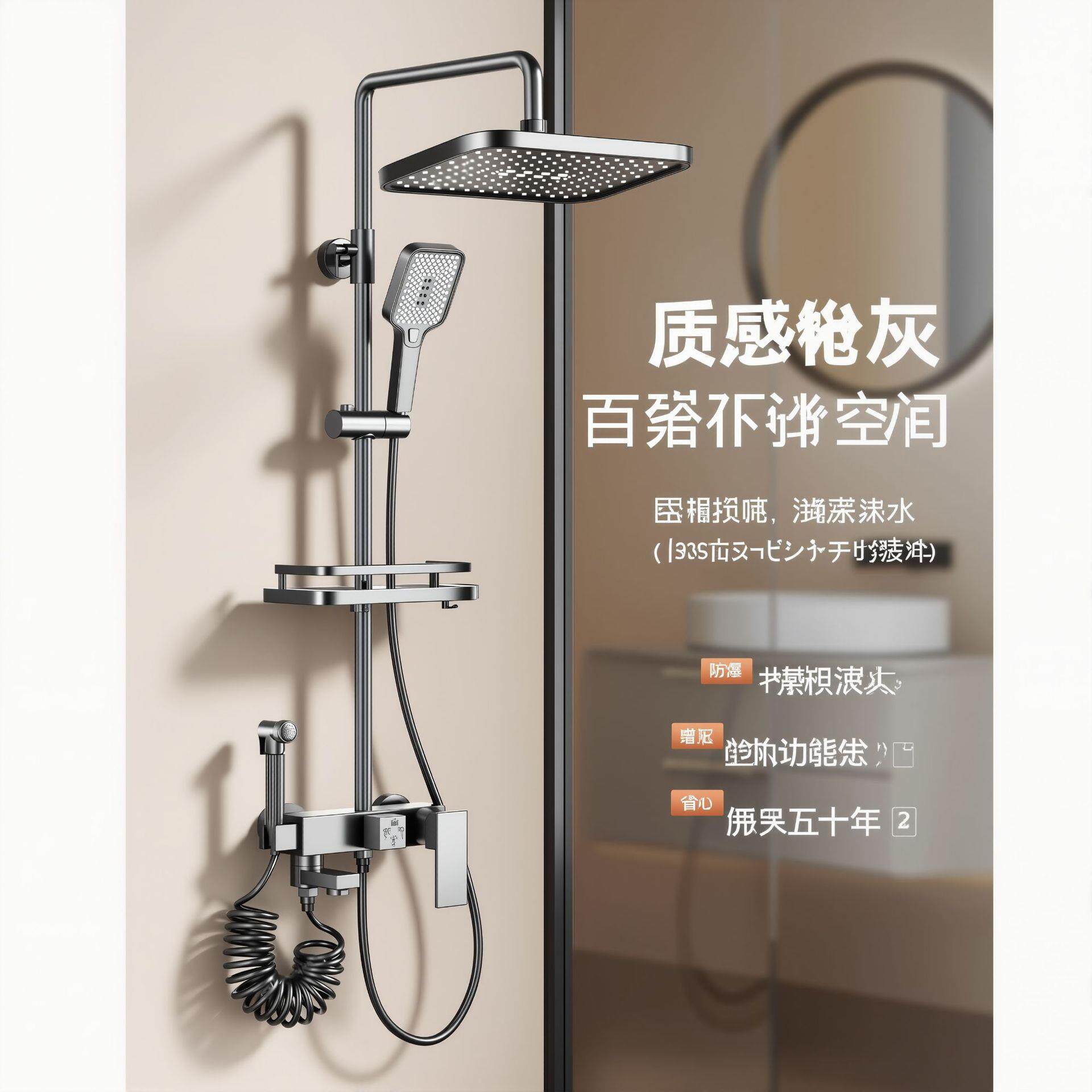 铜淋浴档花洒水龙头三合一开冷热混水阀四三出/水沐浴带全关枪灰