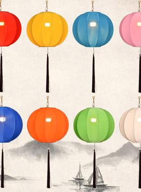 圆球灯笼新款元旦黄色橙色可连串景区装饰户外防水新中式布艺吊灯