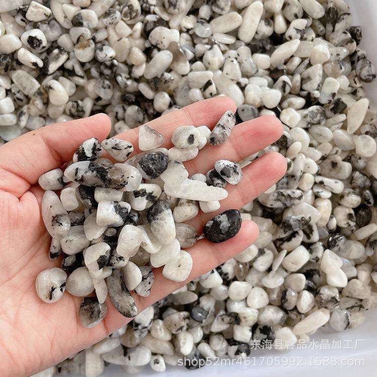 黑点白月光水晶碎石月光石鱼缸盆栽造景石装饰品