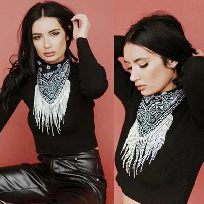 Beautiful Silver Fringed Bandana Turban Headscarf Party Band