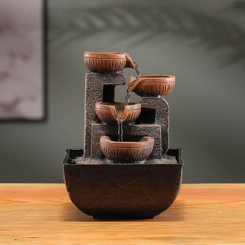 招财自动流水摆件循环水中式茶几办公室桌面小摆件客厅家用树脂
