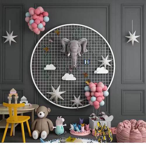 圆形立式幼儿园作品展示架照片货架圆形立式移动置物架网格展示架