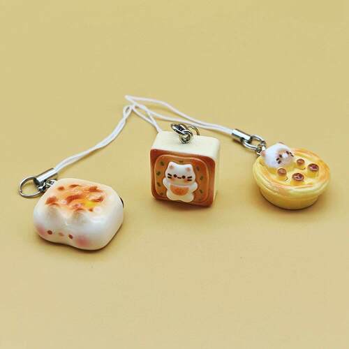3pcs Set Japanese Style Cute Cat Bread Phone Charms Kitten T