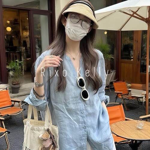 Rixo Kelly气质高级感休闲长袖防晒衬衫女宽松设计感百搭显瘦上衣