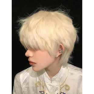 假发男少年感短发日常帅气白金色齐浏海碎盖头新中式 发型整顶假发
