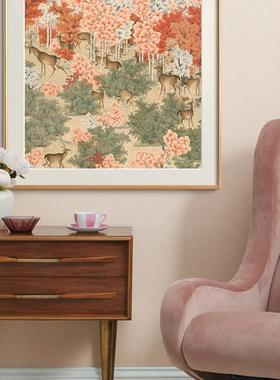 丹客枫呦鹿图新中国风玄关装饰画法式厅卧挂画室壁NVL画式A003